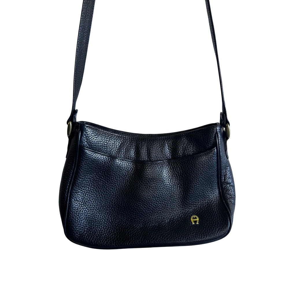 Etienne Aigner Crossbody Bag Small Black Pebbled Leather Adjustable Strap Womens